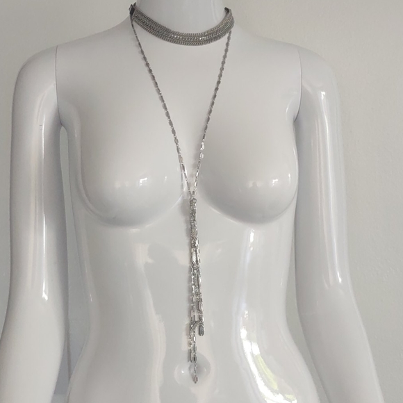 Chicos Bryony Layer TWO Necklaces Choker Silver